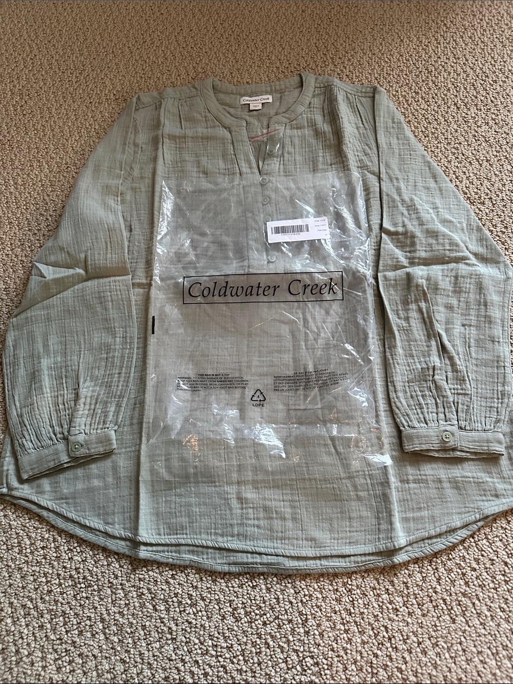 Coldwater Creek Sage Green Gauze Button-Front Top 1X new with original packaging - Picture 4 of 4